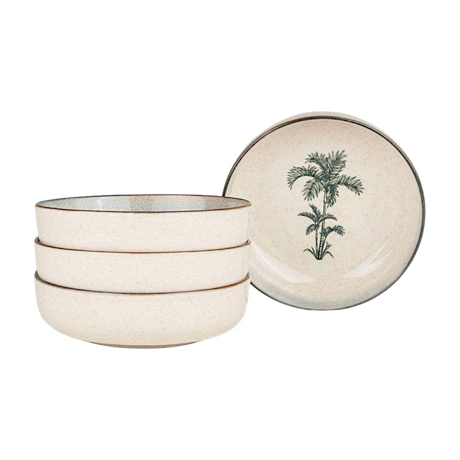 Bol céréales bleu motif palmier, porcelaine (lot de 4) ELDA