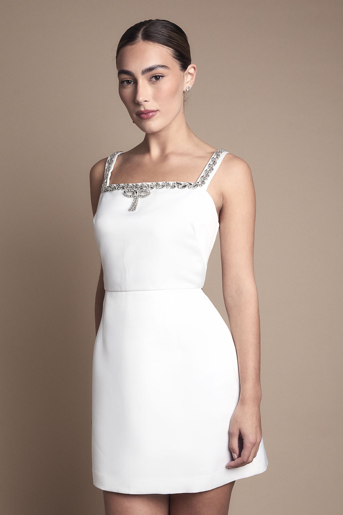 Coast Diamante Bow Trim Mini Wedding Dress