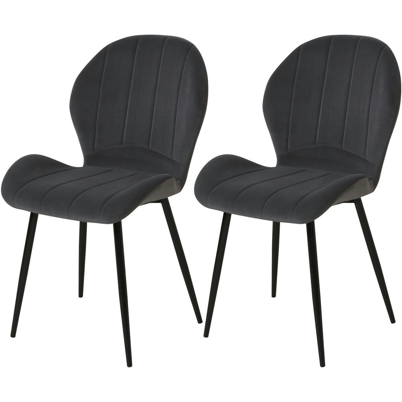 POLO - Lot de 2 - Chaise assise velours gris anthracite pieds metal noir
