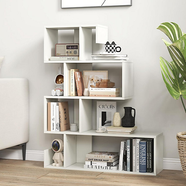 Bibliothèque 5 Niveaux en Forme de S,étagère Bibliothèque avec Kits Anti-basculement,80x22x100cm Blanc