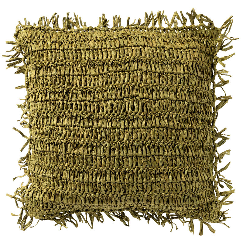 ANTONIO - kussenhoes 45x45 cm - effen kleur - raffia - Olive Branch - groen