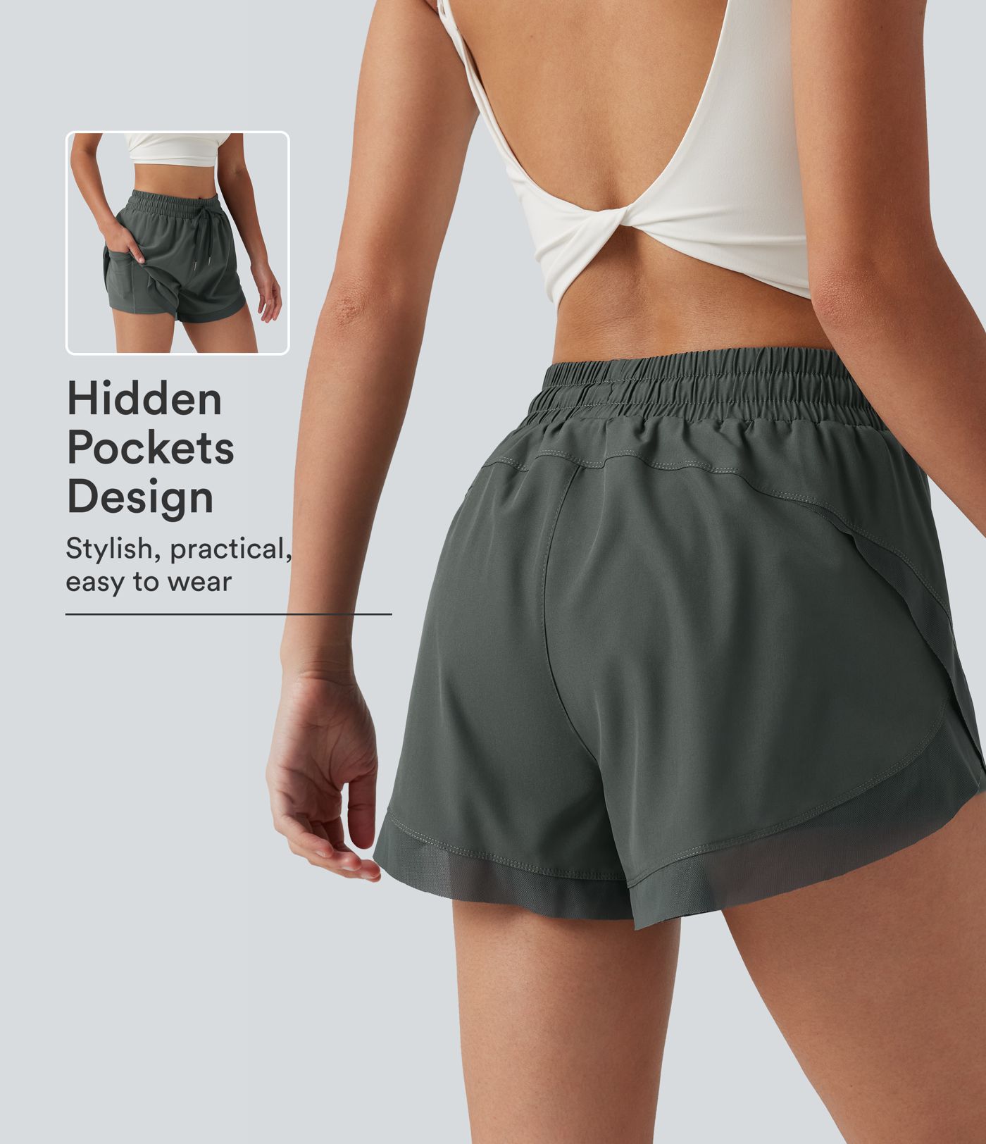 Short de running 2-en-1 taille mi-haute 7,5 cm avec cordon, ourlet incurvé, mesh contrasté et poches