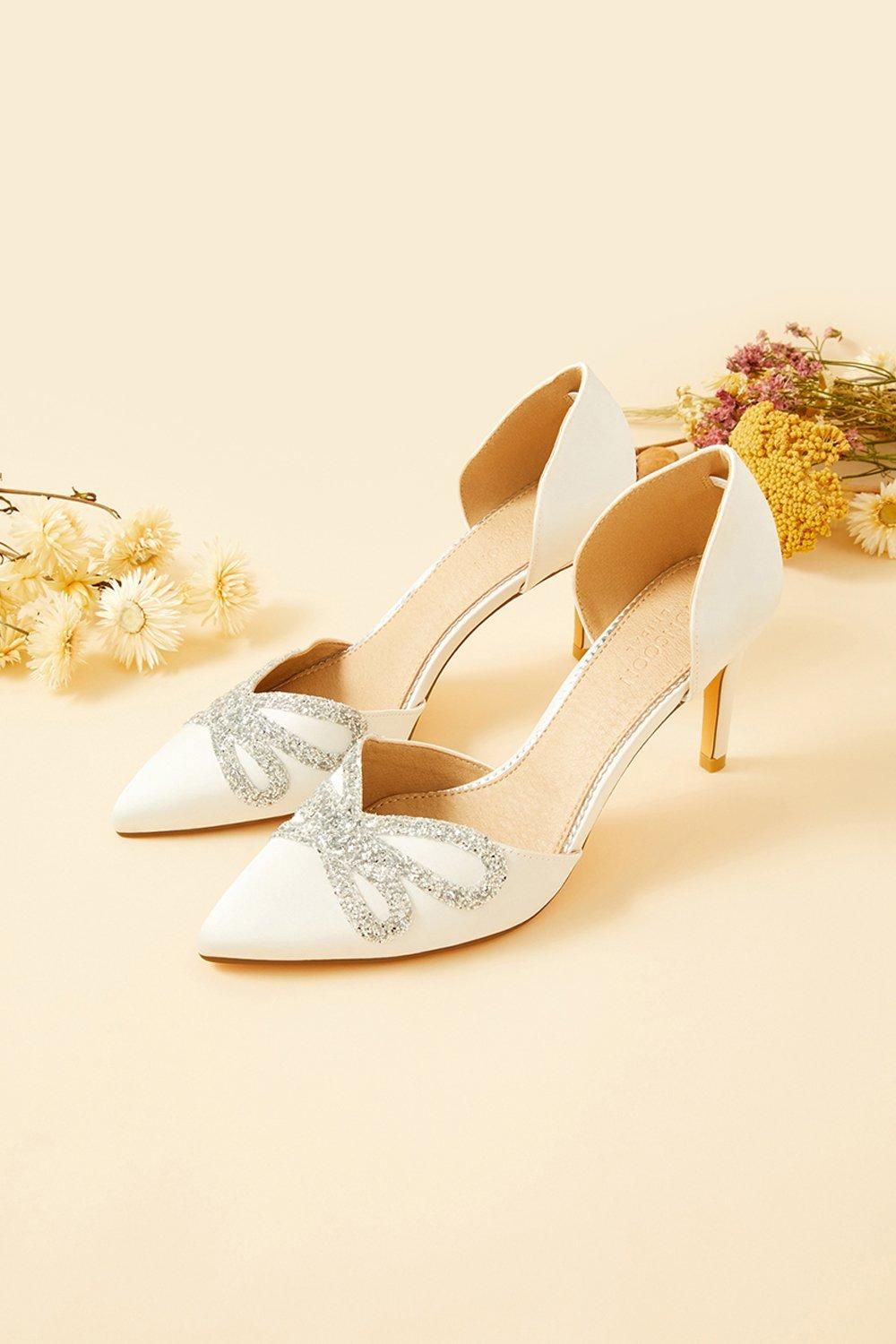 Monsoon Glitter Bow Pointed Toe Bridal Court Heels
