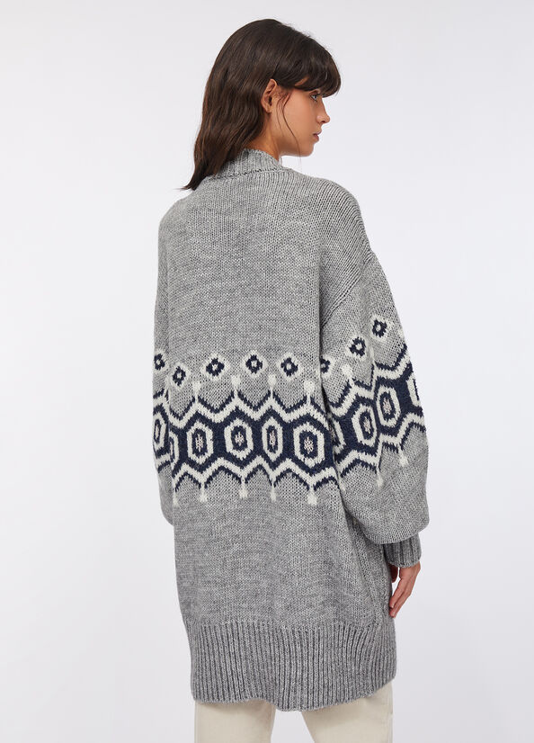 Cardigan in alpaca e lana jacquard