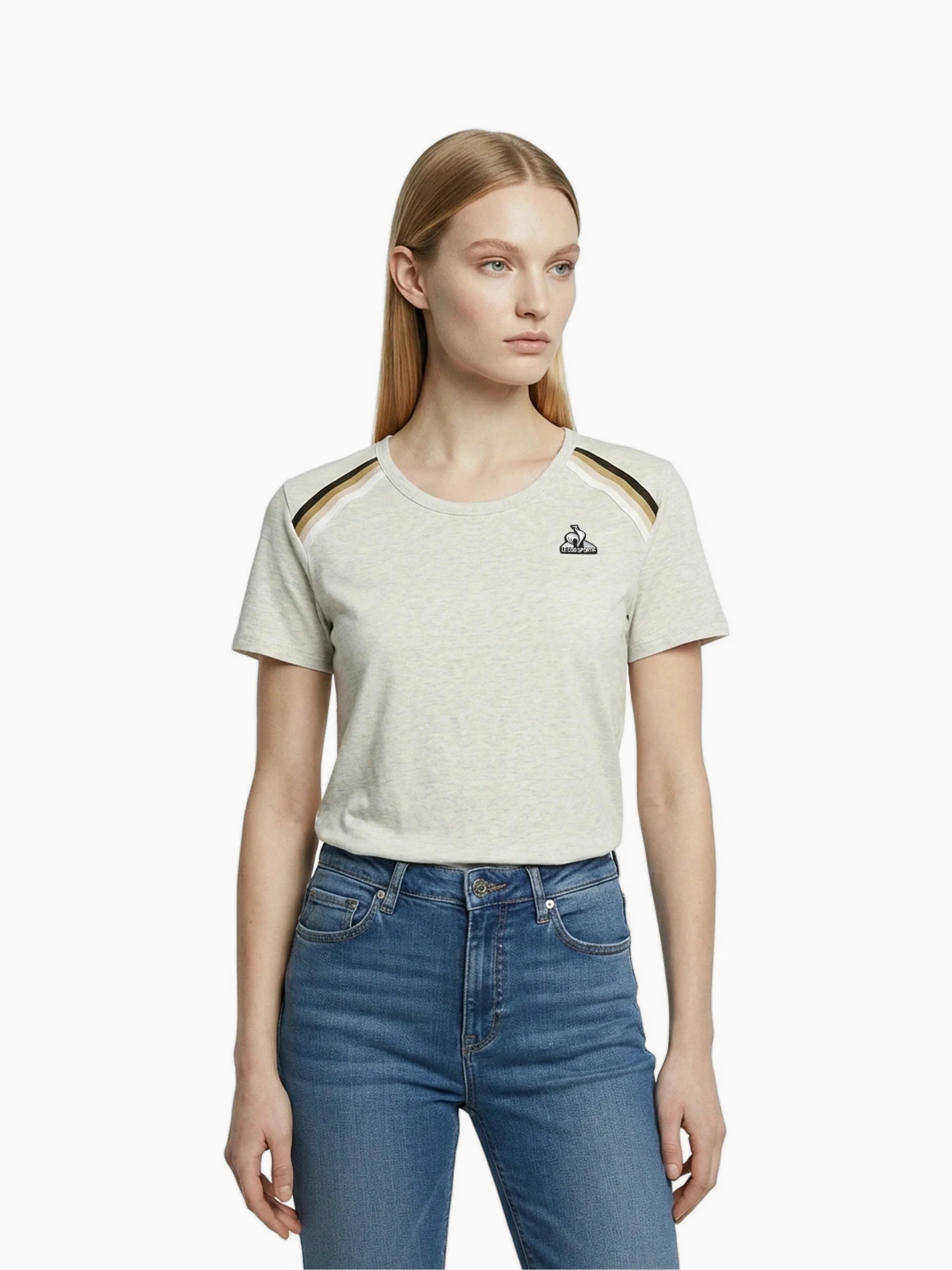 T-shirt en jersey de coton et bandes épaules tricotées