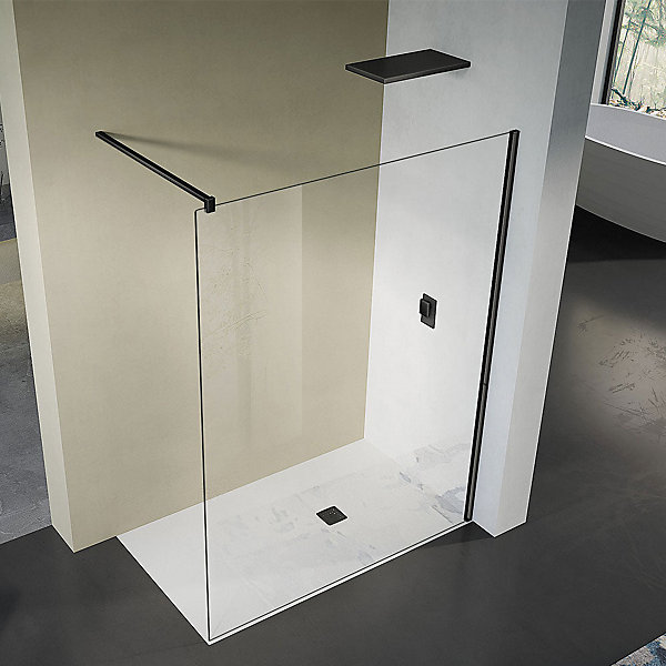 GRAND VERRE Paroi de douche 80x200 avec profilé et barre de fixation en noir mat en verre securit 8mm nano-vitrifié