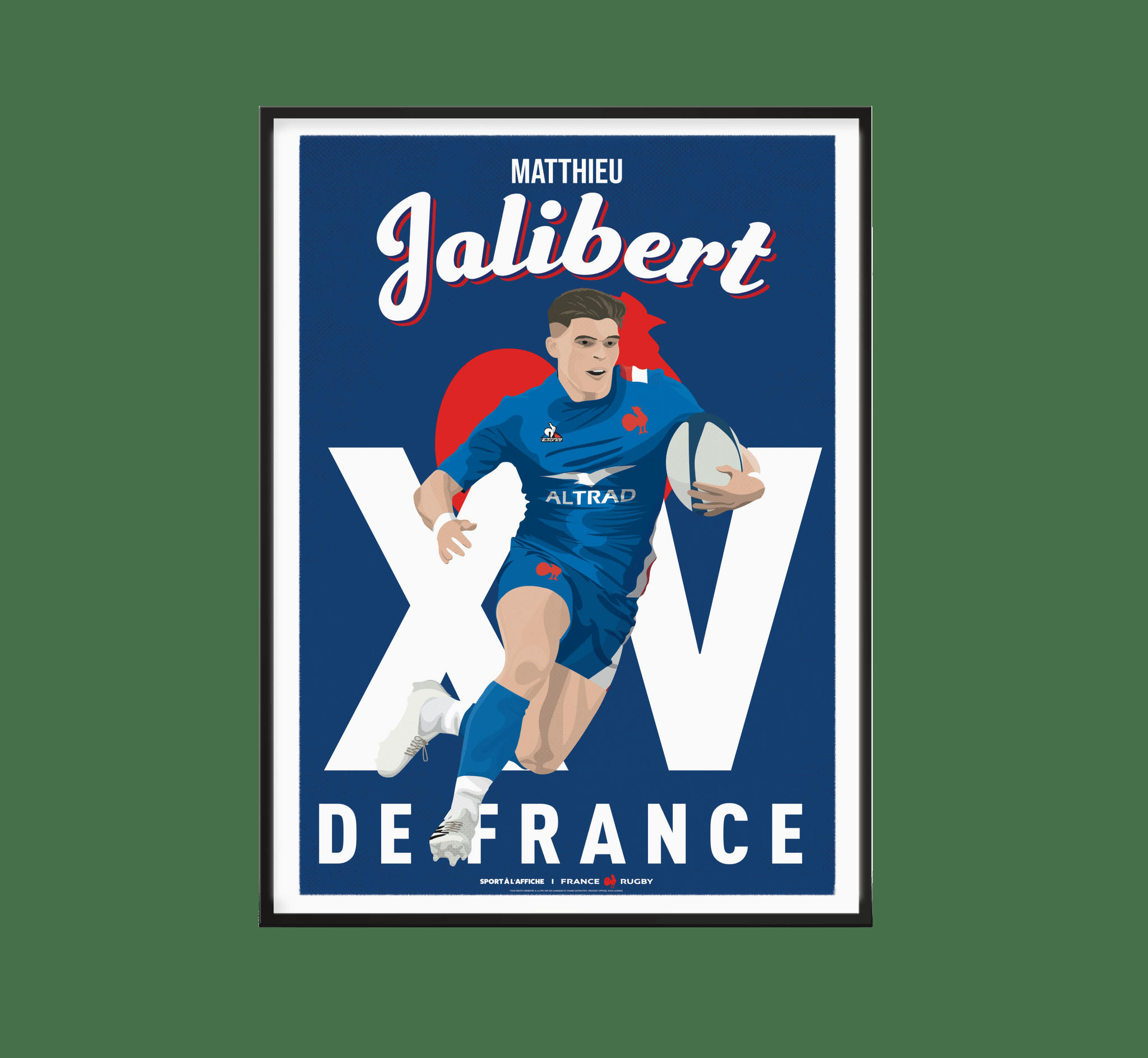 RUGBY - Affiche XV de France - Illustration Matthieu Jalibert 30 x 40 cm