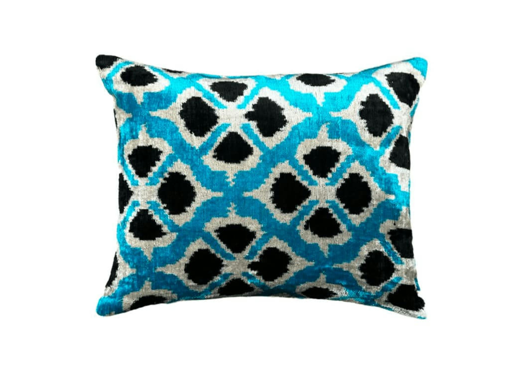- Housse de coussin velours de soie ikat  40x50 bleu