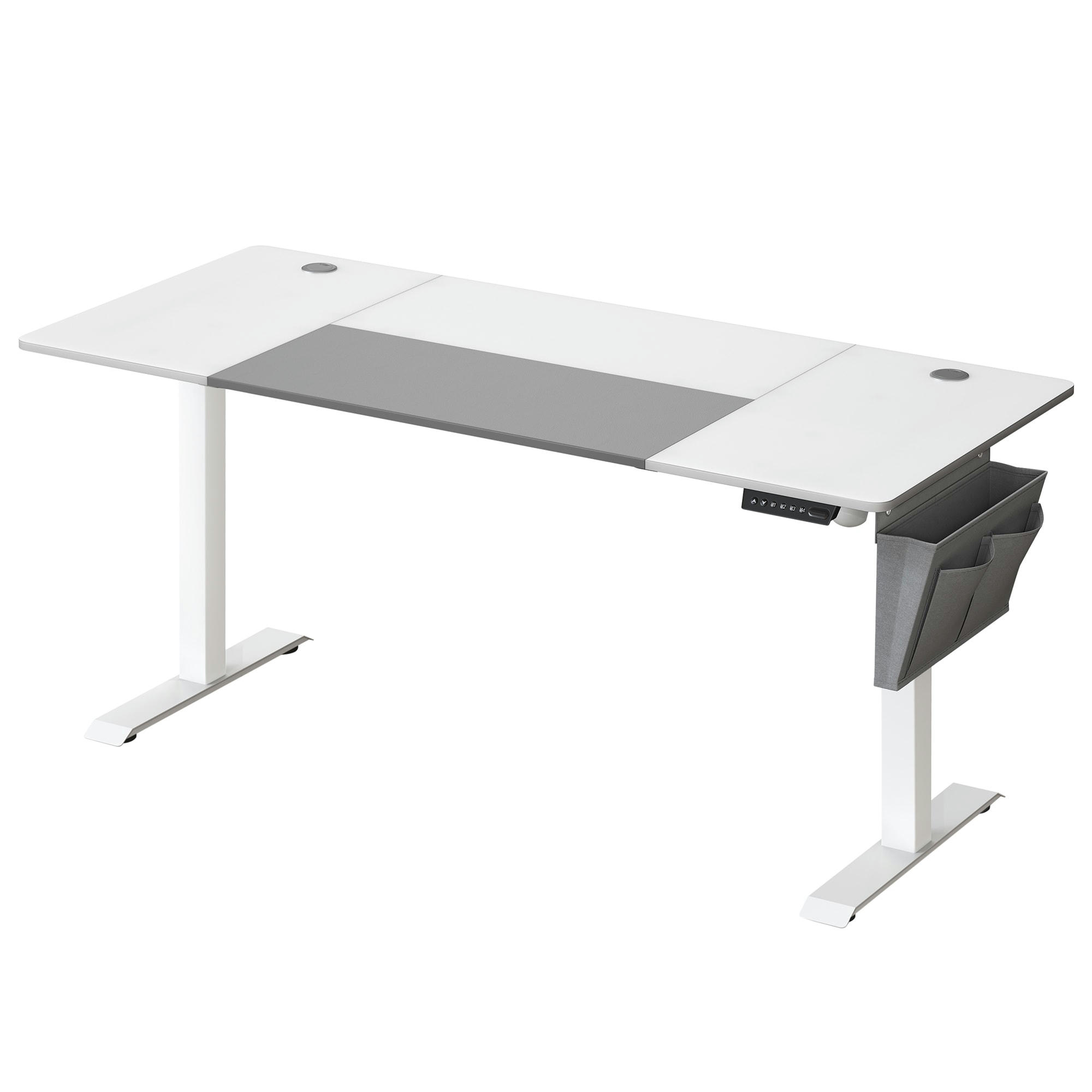 - Bureau assis-debout 160 cm effet bois blanc gris