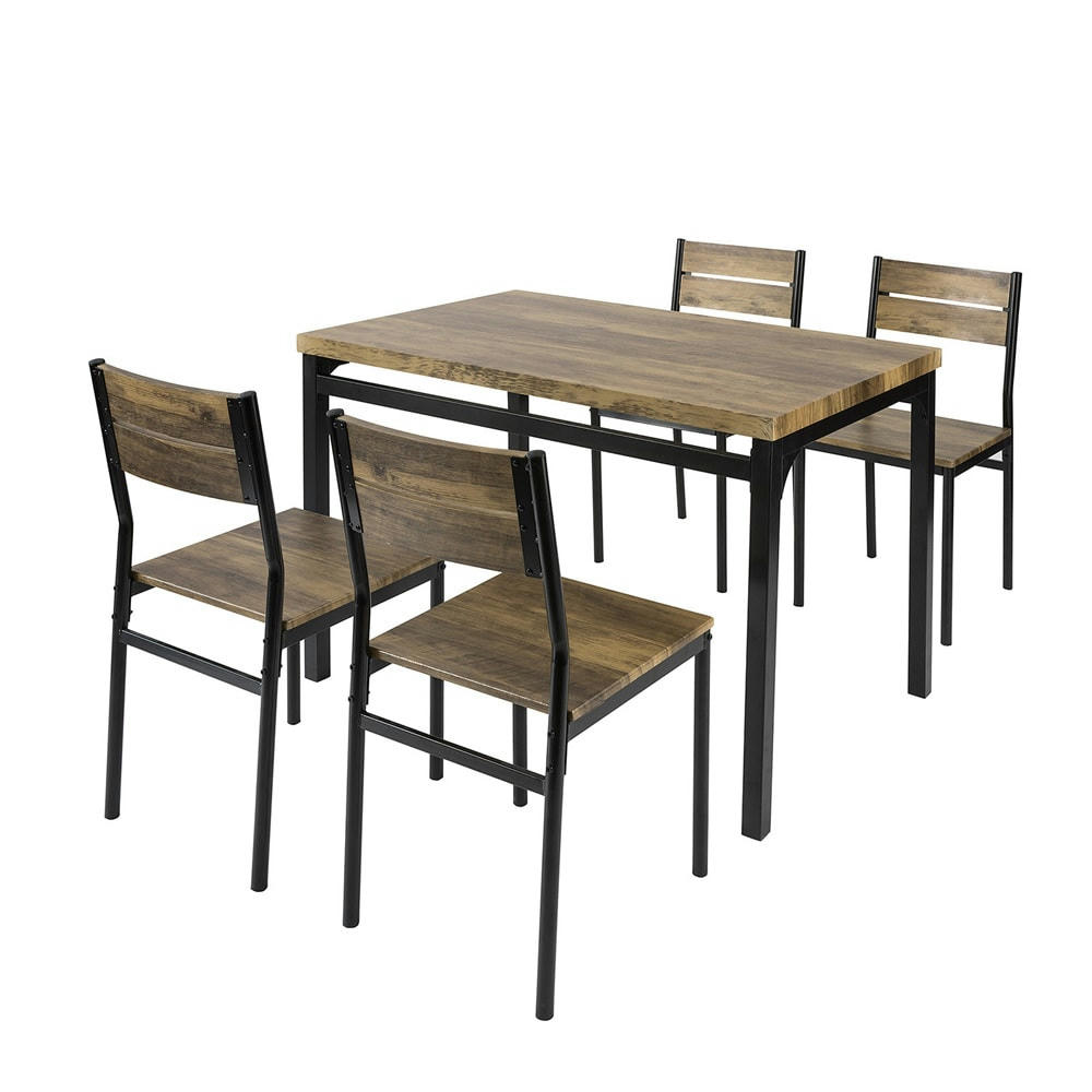 - Lot de 1 Table et 4 Chaise effet bois et métal noir