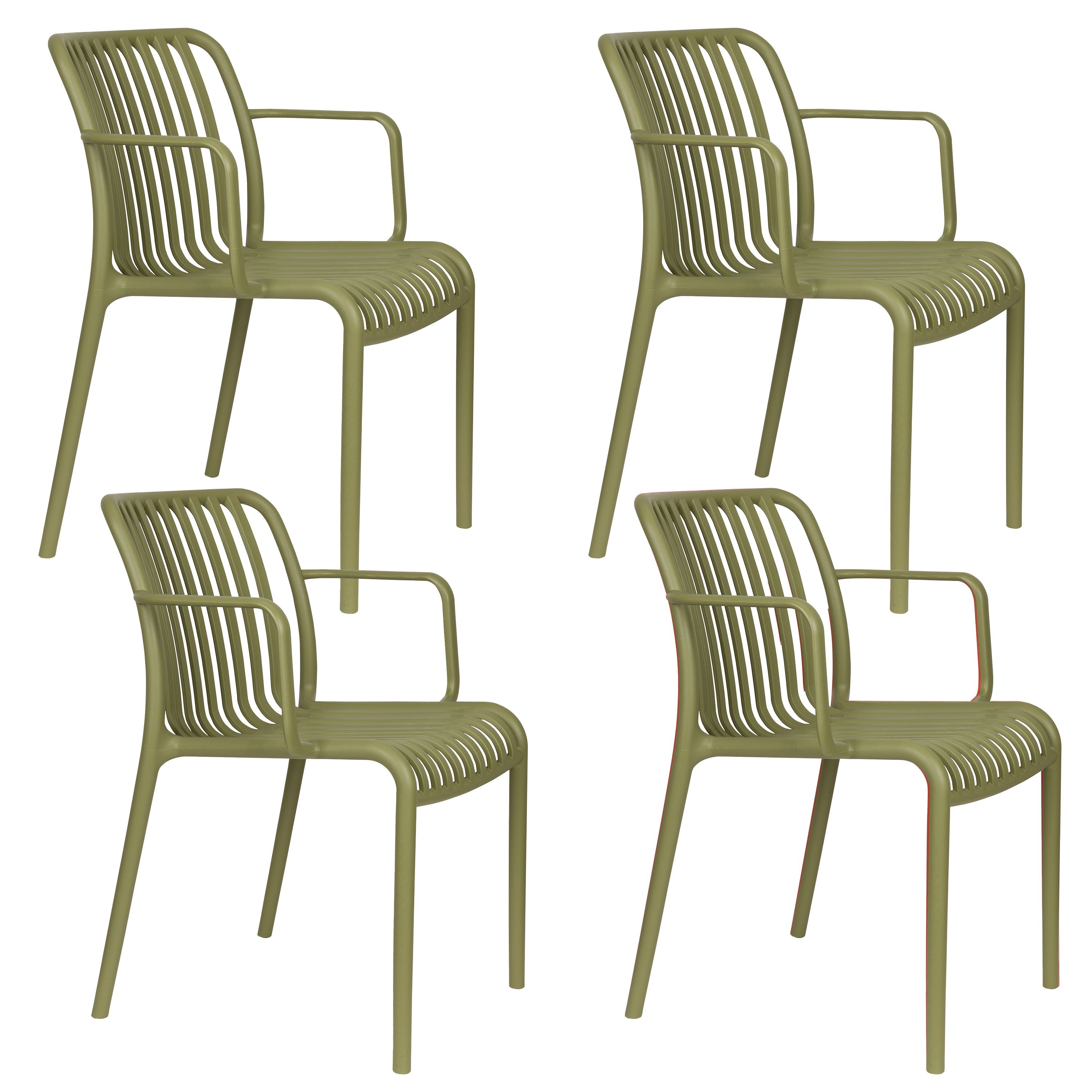 Housecraft Living Mante Tuinstoel Armleuning Kunststof Groen - Set van 4