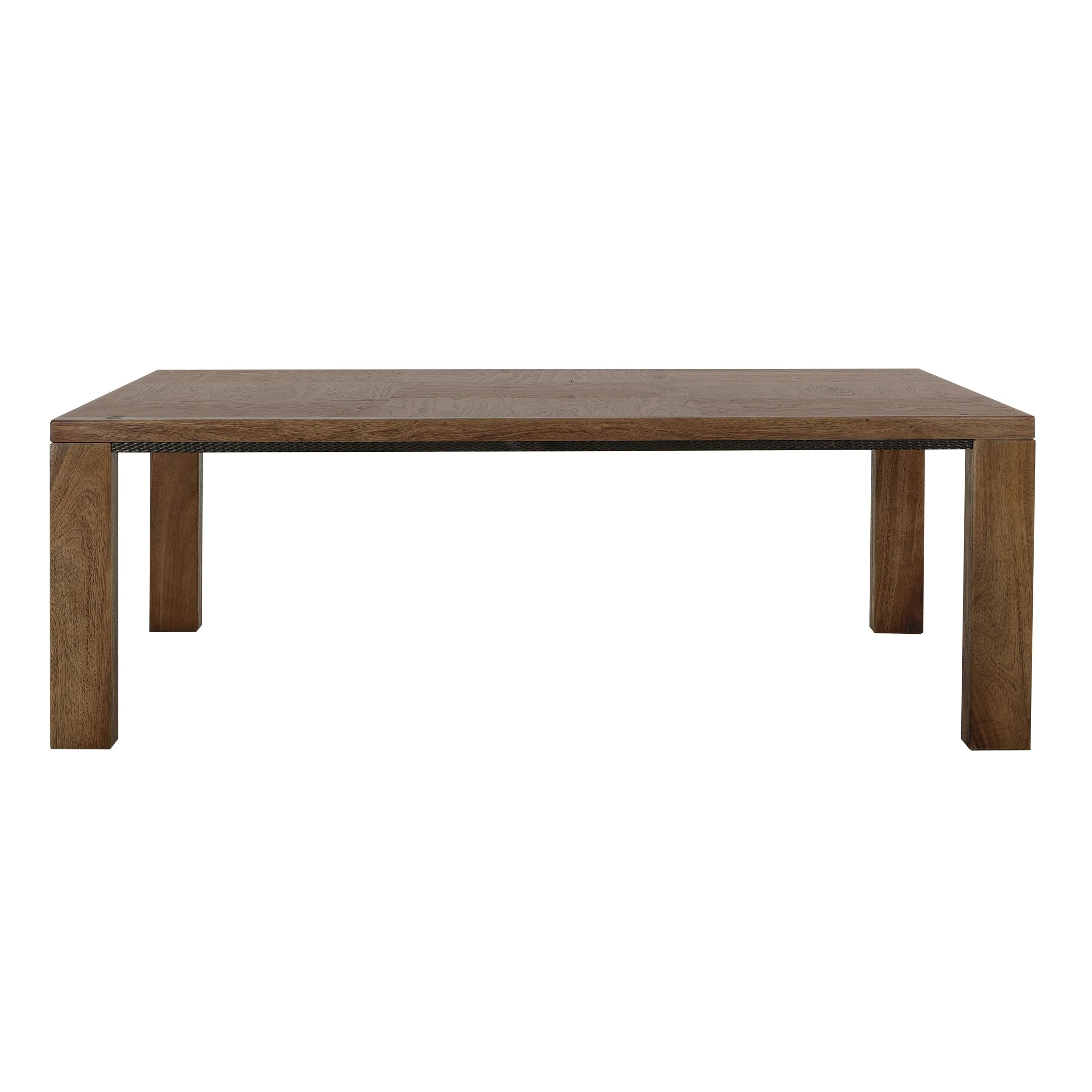 Ally Dining Table, Textured Apron, Walnut Brown Parota Wood 87 Inch