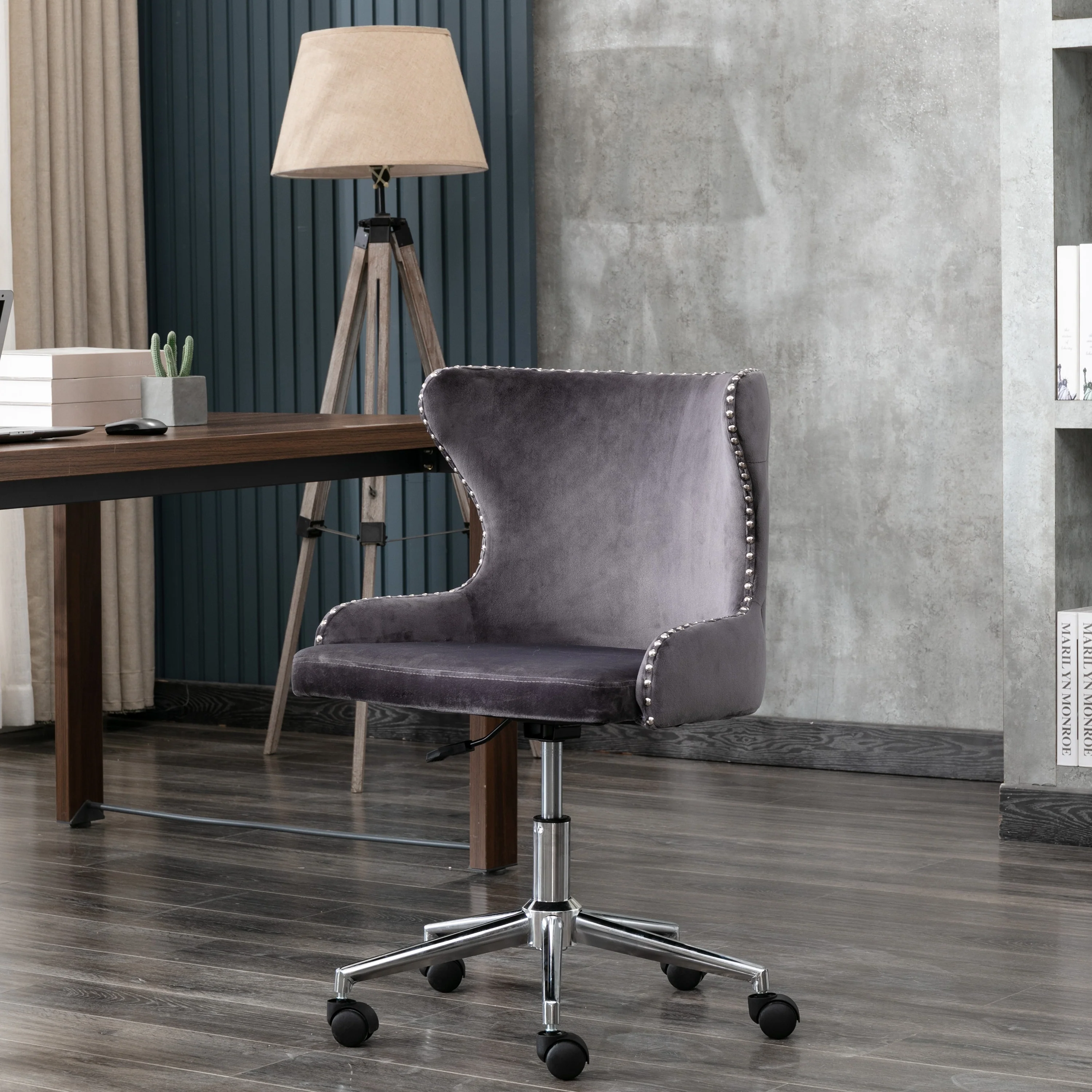 Contemporary Velvet Upholstered Adjustable Office Chair