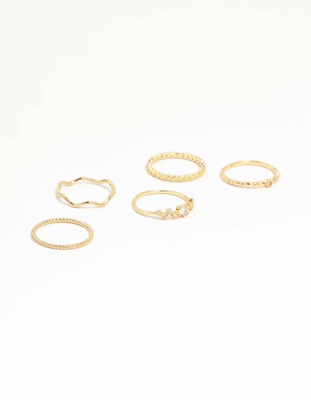 Gold Plated Squiggle & Rope Rings 5-Pack
