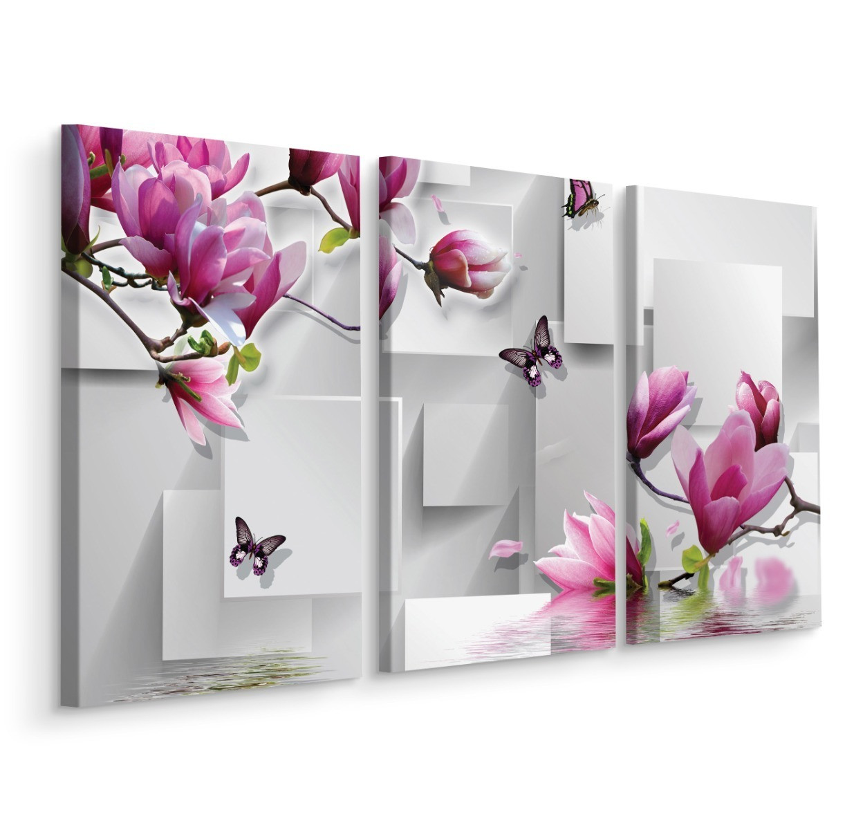 Obraz Tryptyk MAGNOLIE Motyle Figury 3D 60x40cm