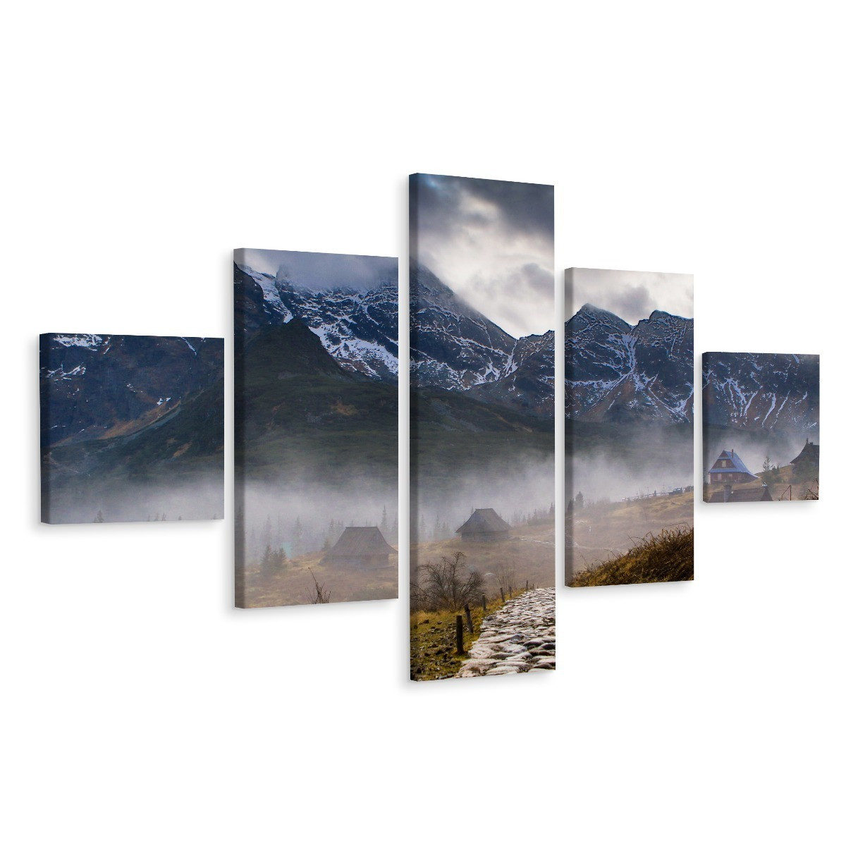 Obraz 5-Częściowy GÓRY we Mgle Pejzaż 3D 150x90cm