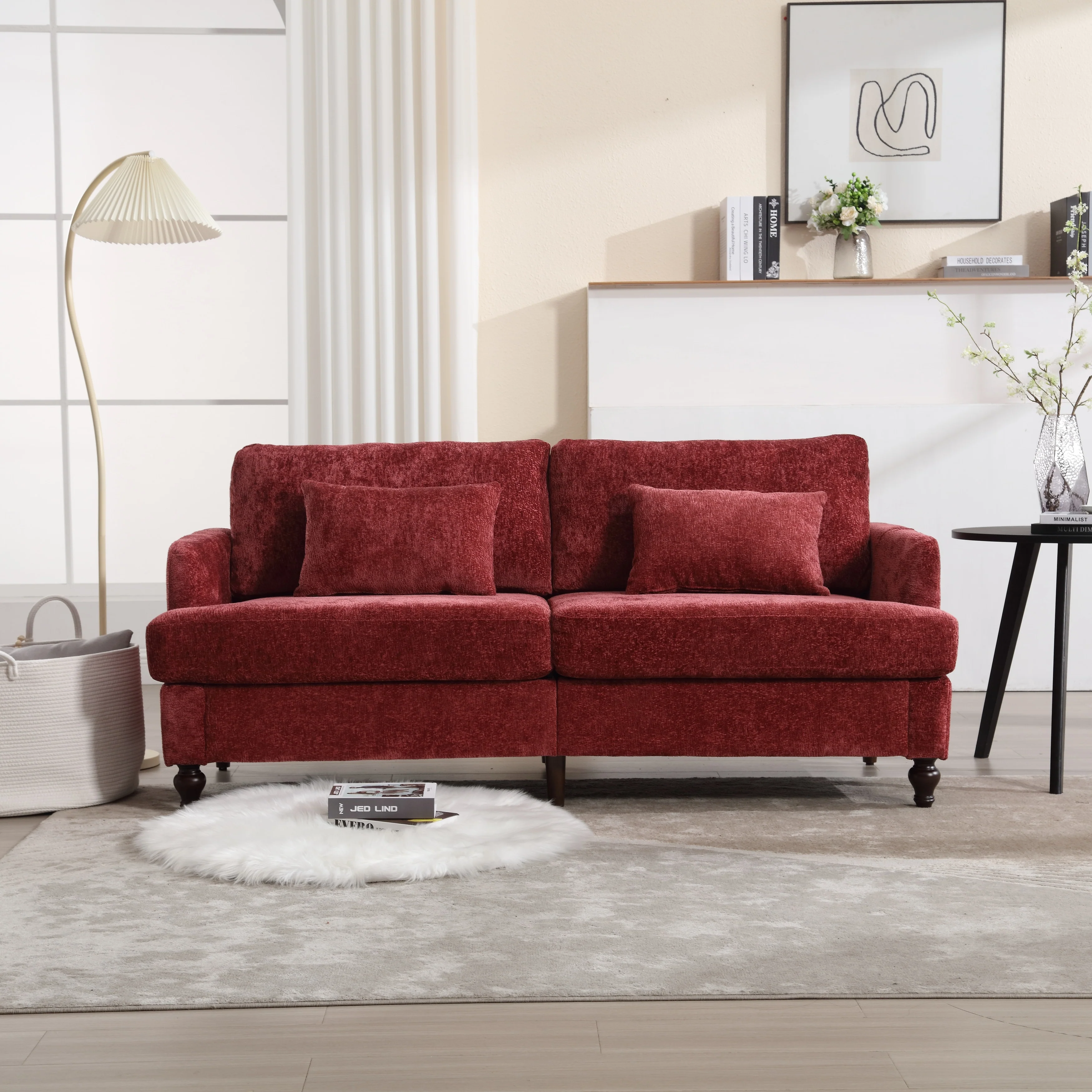 Red 68.9'' Fabric 2-Seater Sofa with Detachable Cushions and Solid Wood Frame