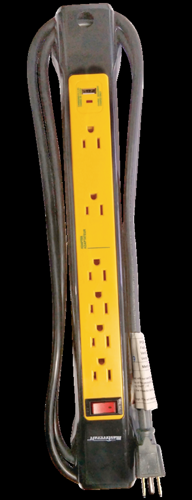Mastercraft 6-Outlet and 1 USB Port Power Bar with 6-ft Cord, Yellow/Black