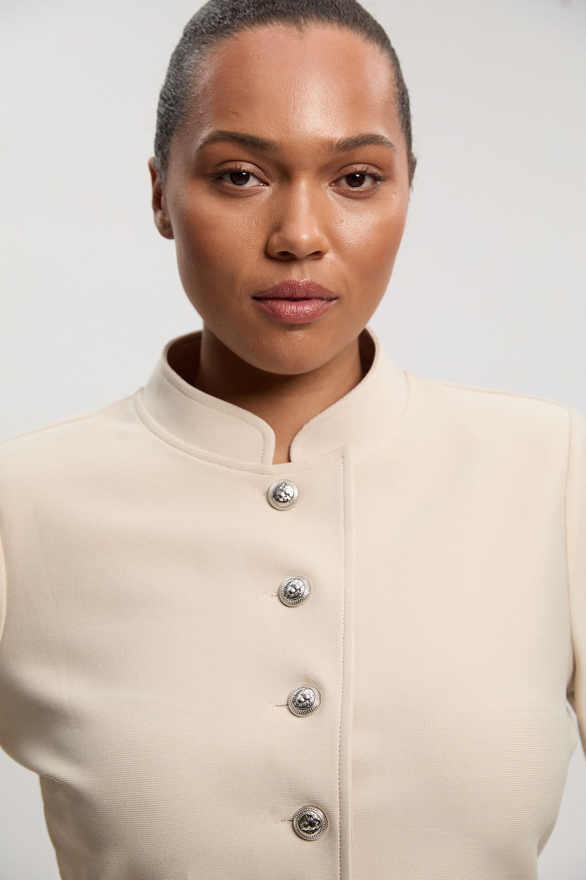 KarenMillen Plus Size Figure Form Bandage Cropped Button Up Knit Jacket