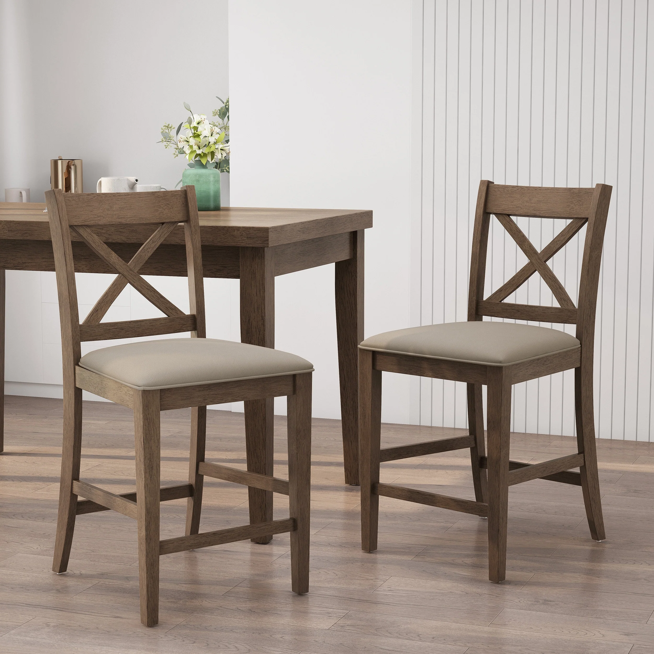 Emory Farmhouse Upholstered Wood Counter Stools (Set of 2) by Christopher Knight Home - 20.00 L x 22.25 W x 41.60