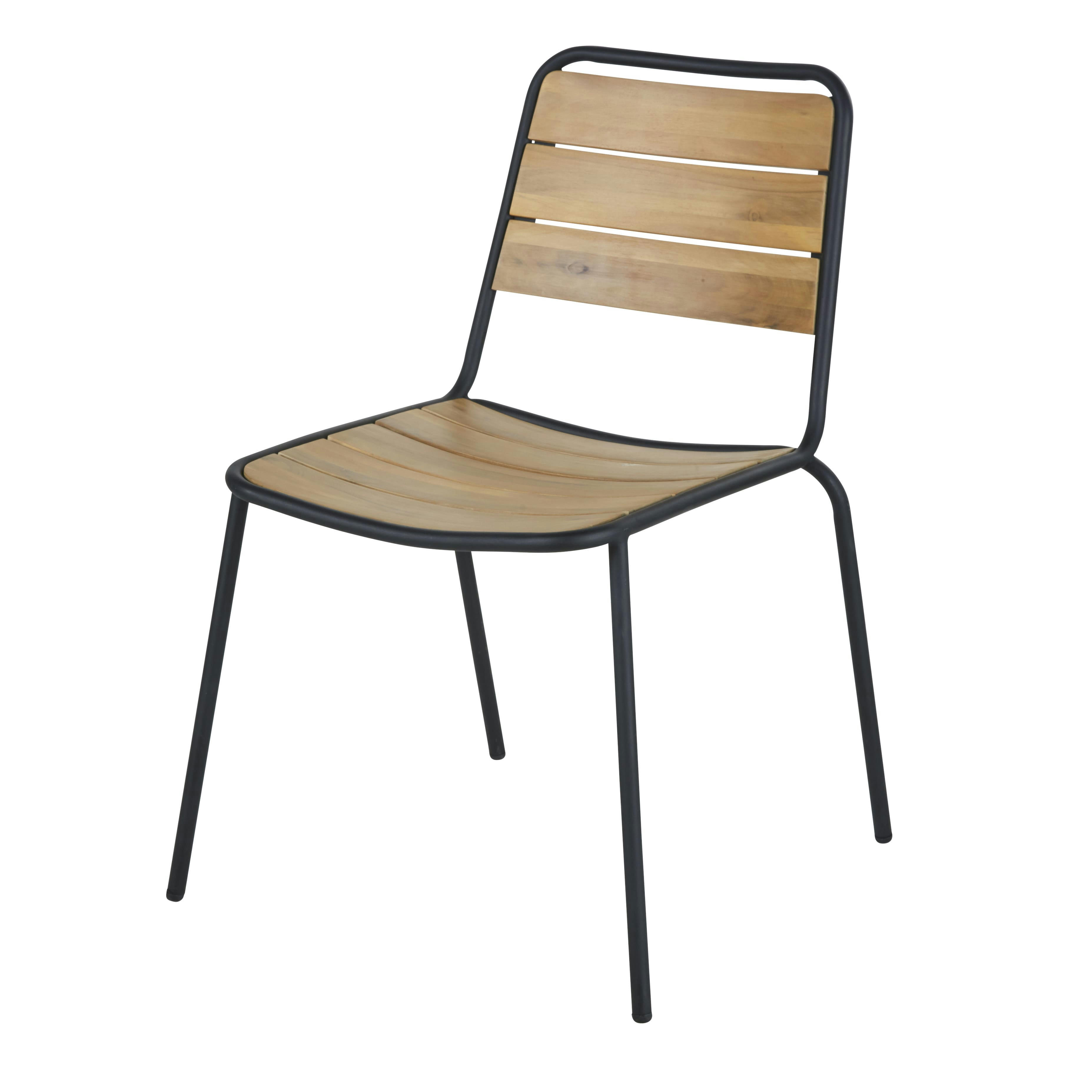 Adna Business - Chaise à dîner de jardin professionnelle en bois d'acacia et métal noir