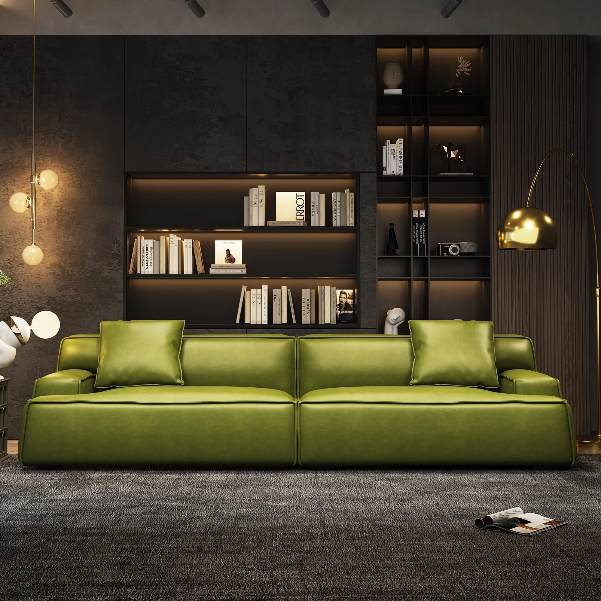 Recessed Arms Couch Leather Upholstered Sofa for Living Room-110.2W - 110.2 x 28.35