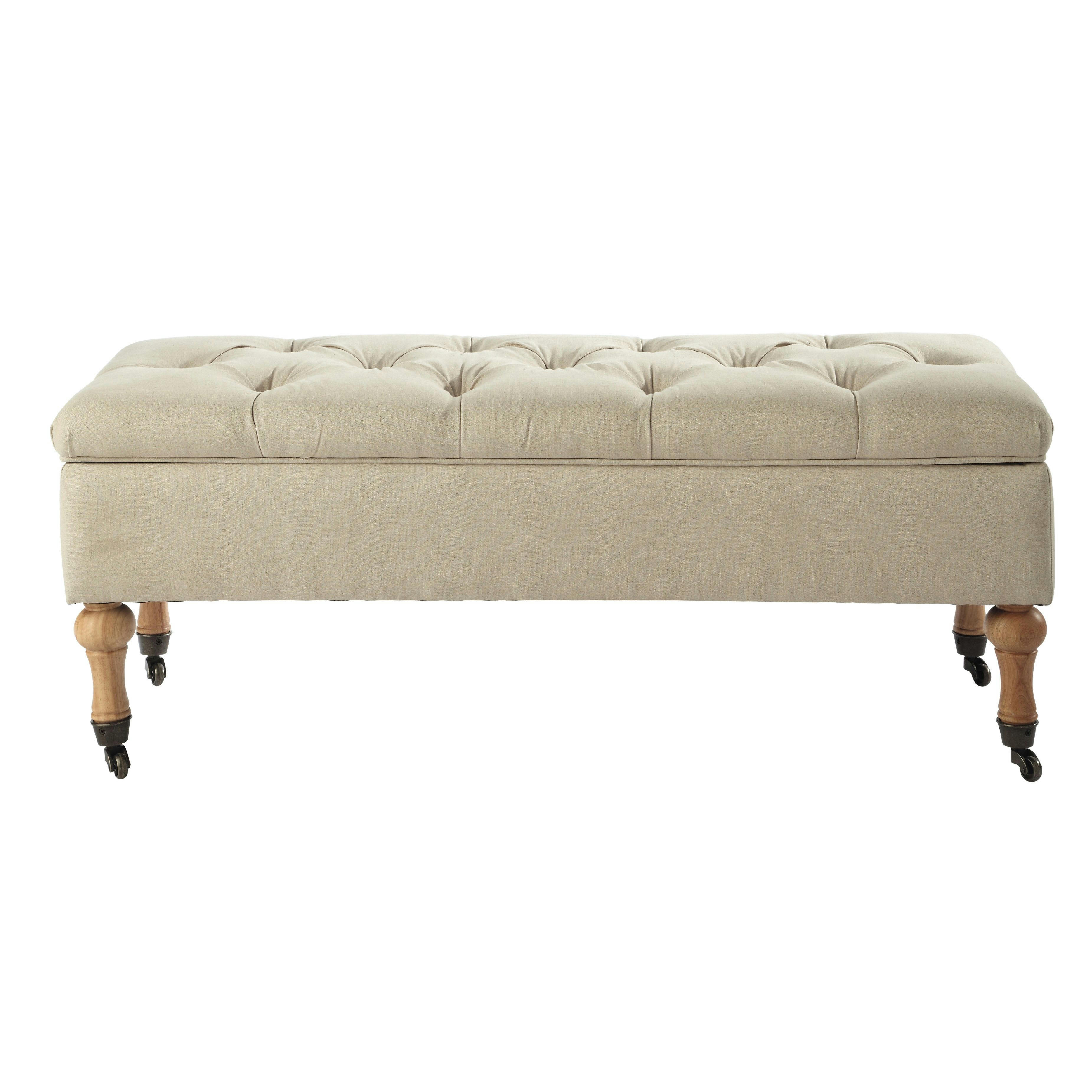 COLETTE - Banquette coffre beige à roulettes