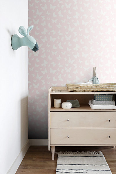 Origin Wallcoverings papier peint papillons rose brillant et blanc 53 cm x 10.05 m