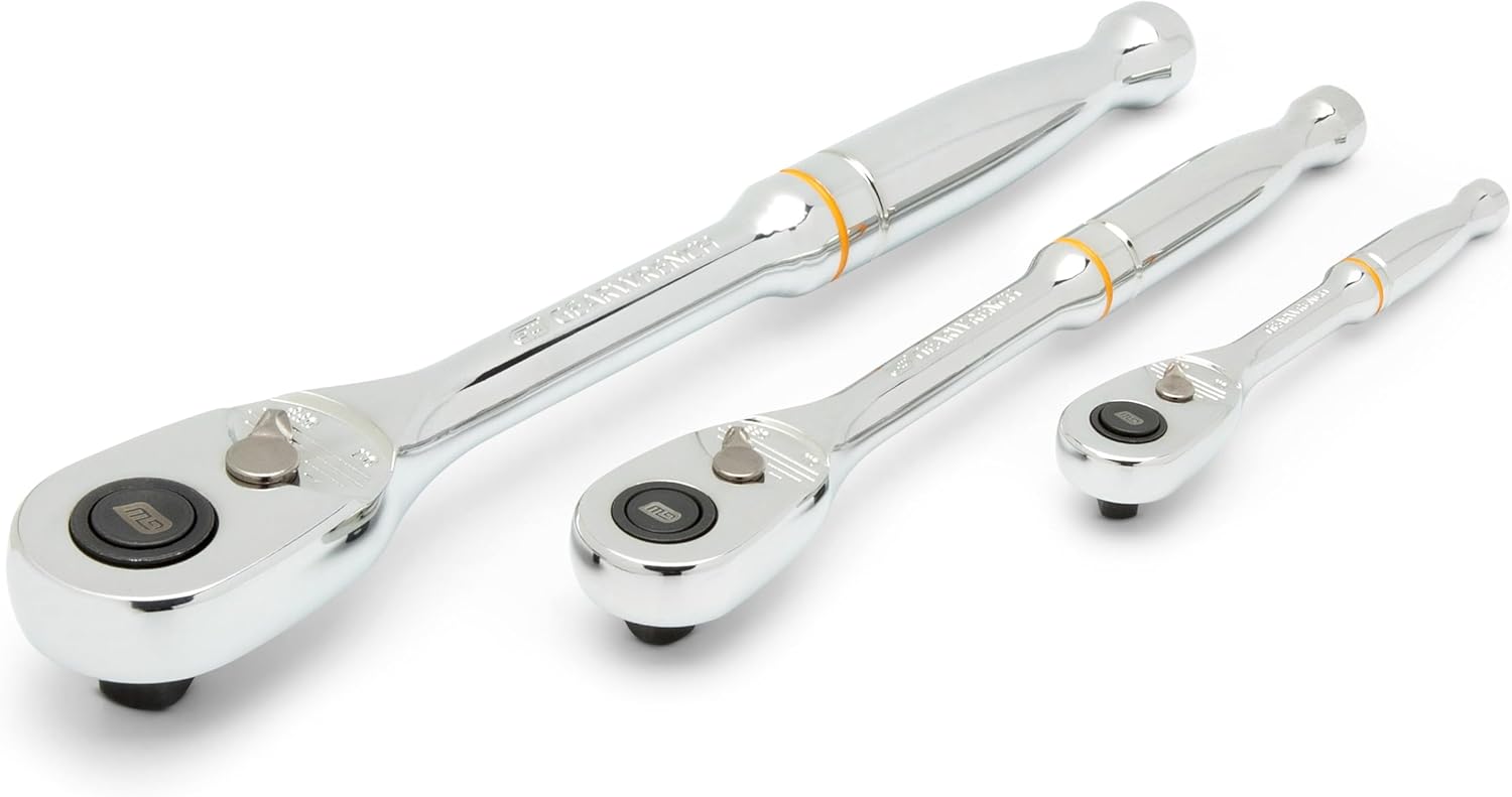 GEARWRENCH 3 Piece 1/4, 3/8” and 1/2 Drive 90-Tooth Quick Release Teardrop Ratchet Set | 81310T
