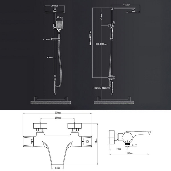 Colonne de Douche Thermostatique Chromé Ensemble de Douche Robinet Cascade pour Baignoire Laiton Set de Douche Hauteur Réglable