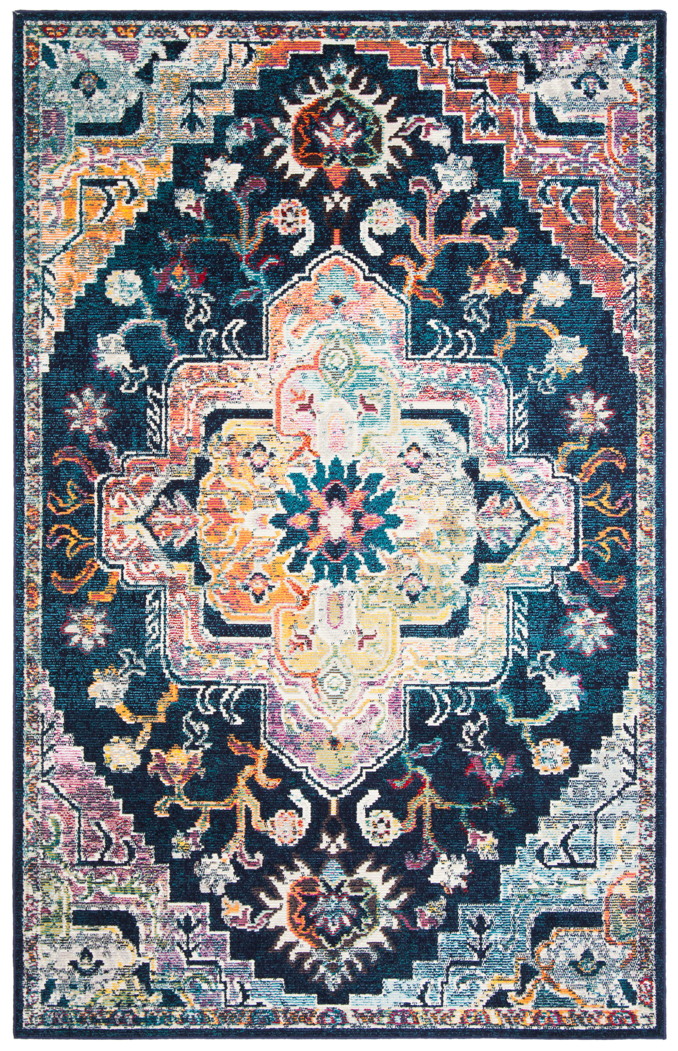 CRYSTAL - Tapis de salon interieur en bleu marine & fuchsia, 152 x 244 cm