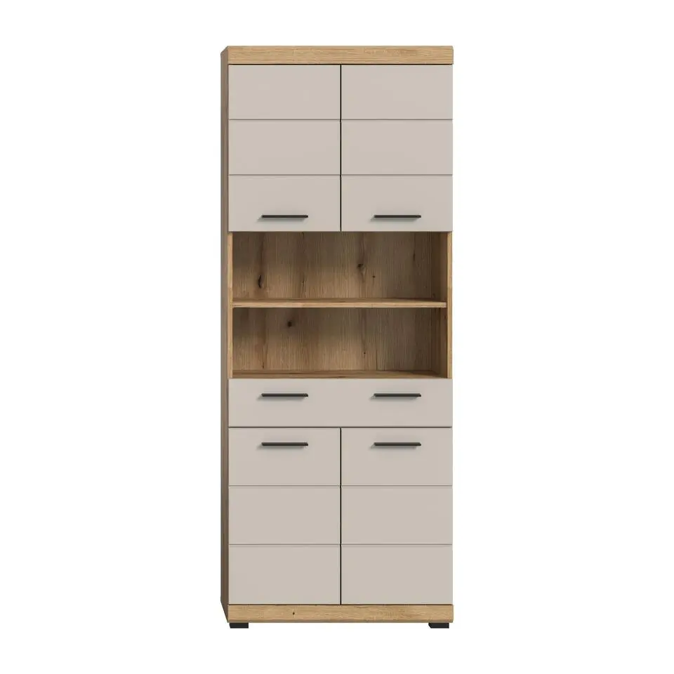 Hioshop Scout kolomkast 4 deuren- 1 lade- 2 planken kasjmier decor mat- eiken
