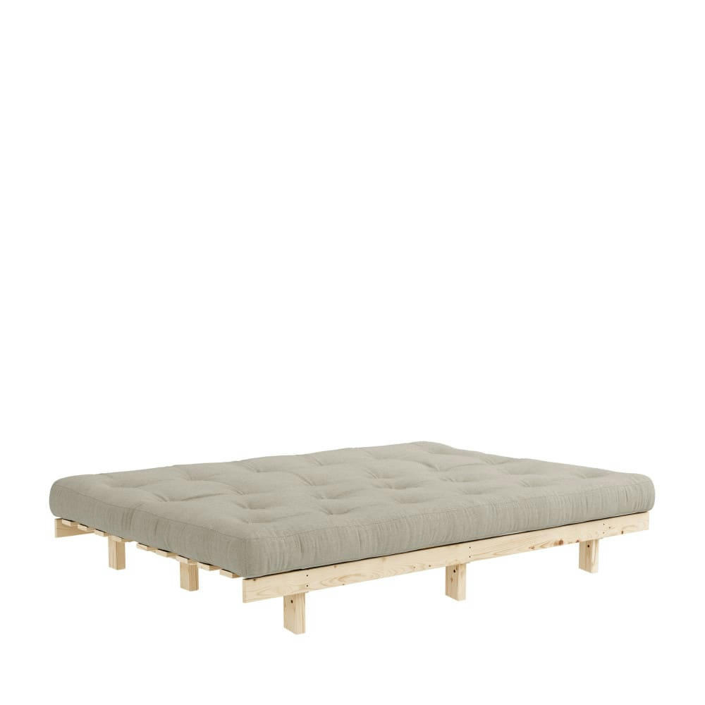 LEAN - Canapé convertible en bois naturel et tissu lin 3 places