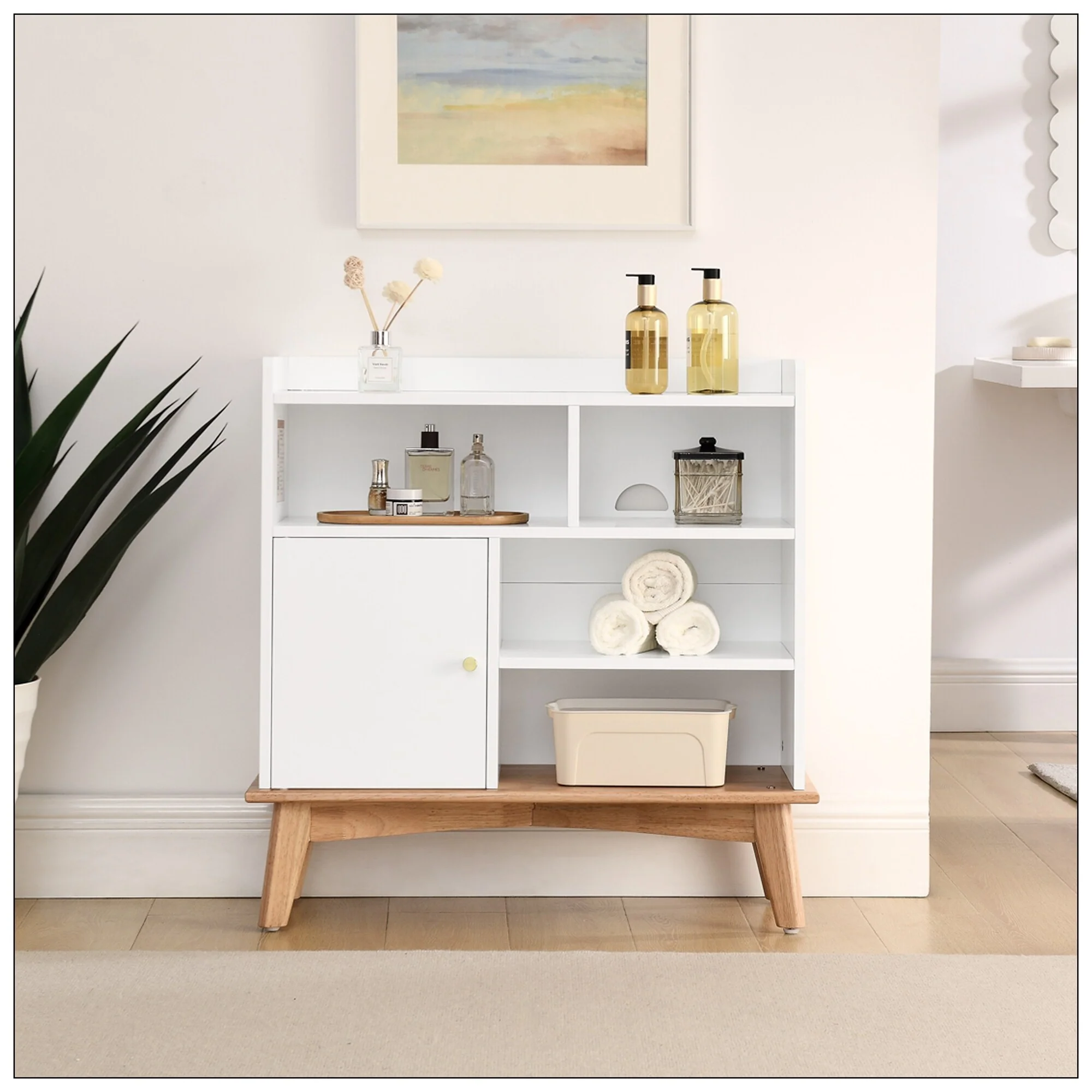 Colorblocking Storage Cabinet with Solid Wood Base