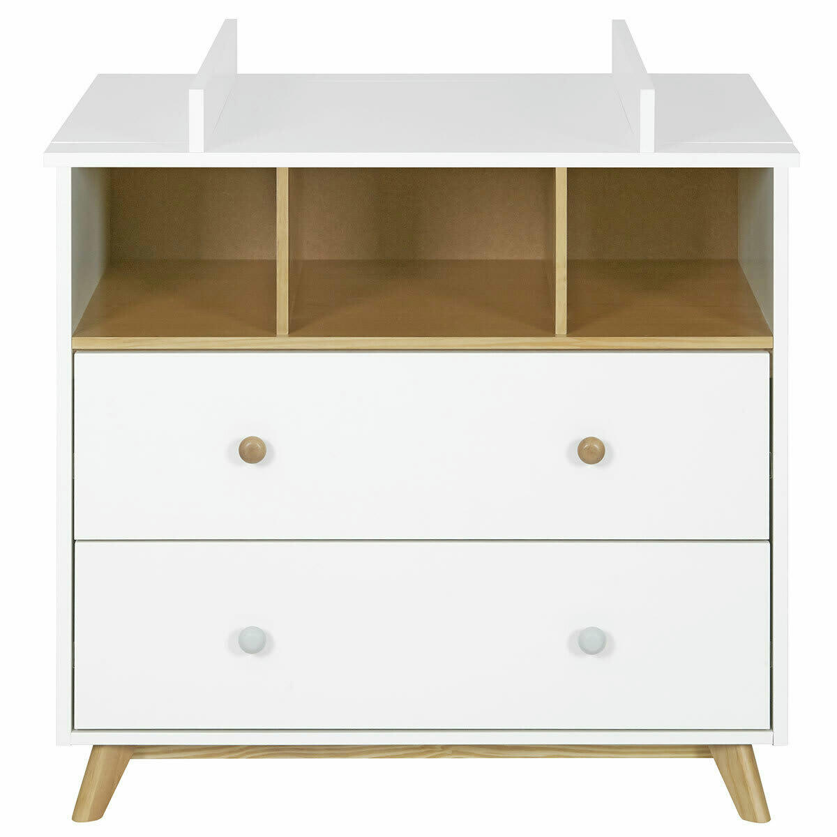 KOMBU - Commode bébé effet bois blanc et bois