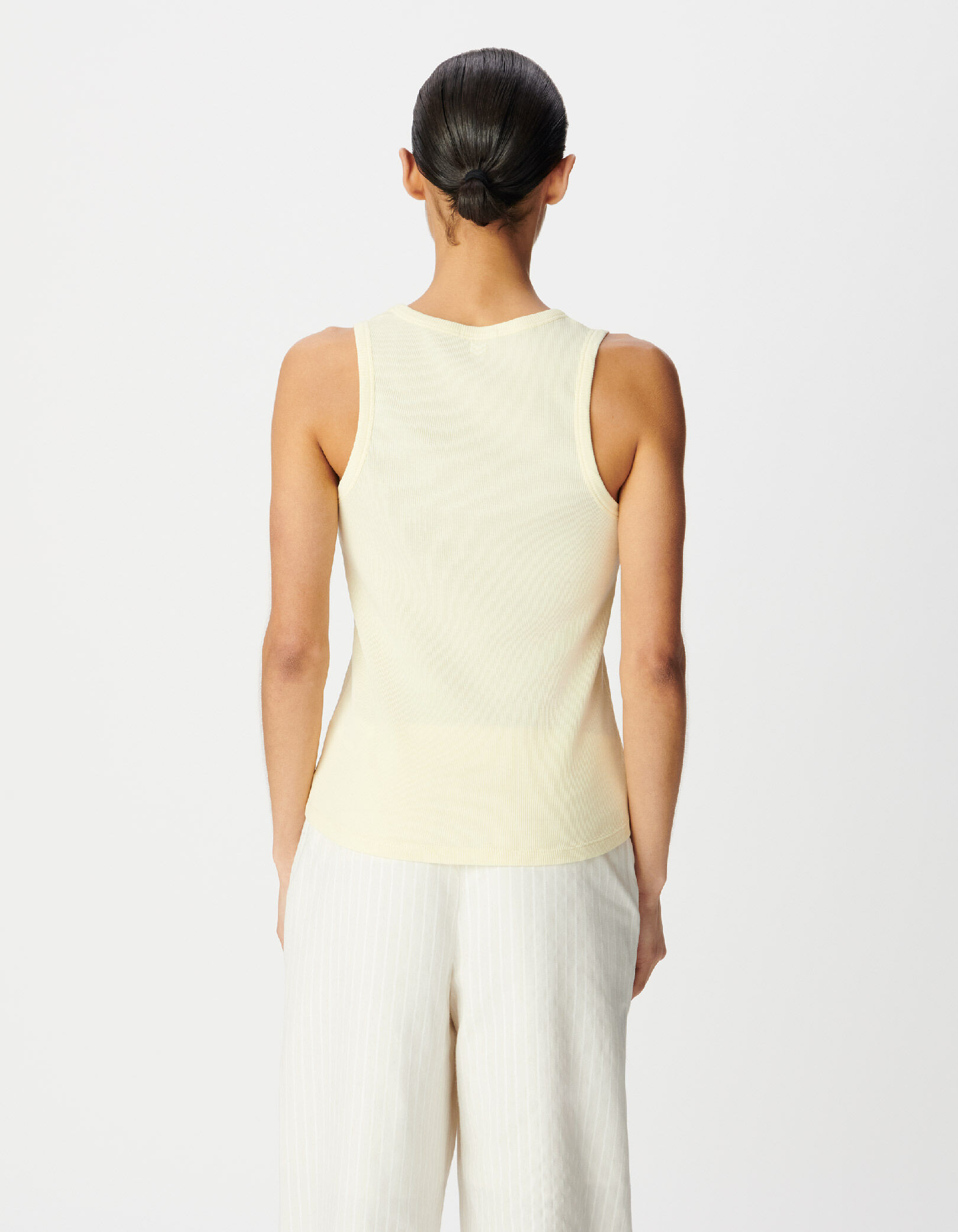 Débardeur vert côtelé broderie chevrons Femme