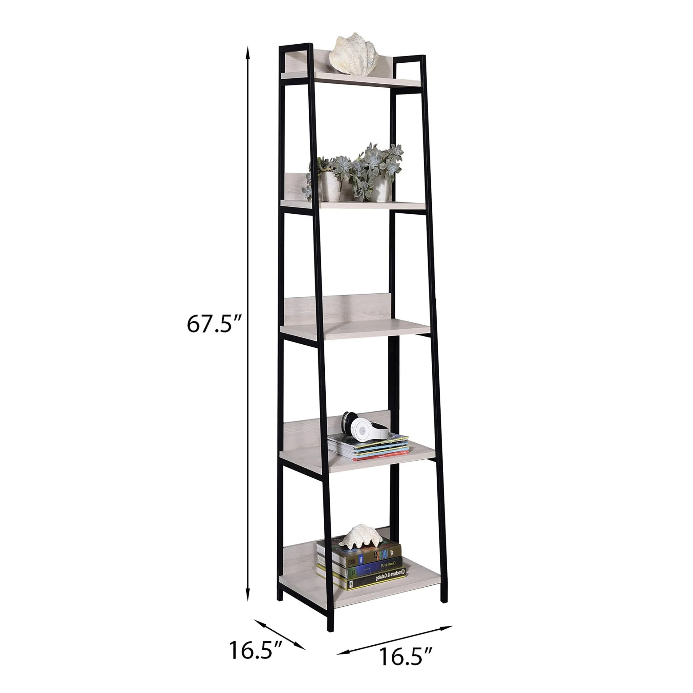 Natural and Black 5-tier Ladder Bookshelf