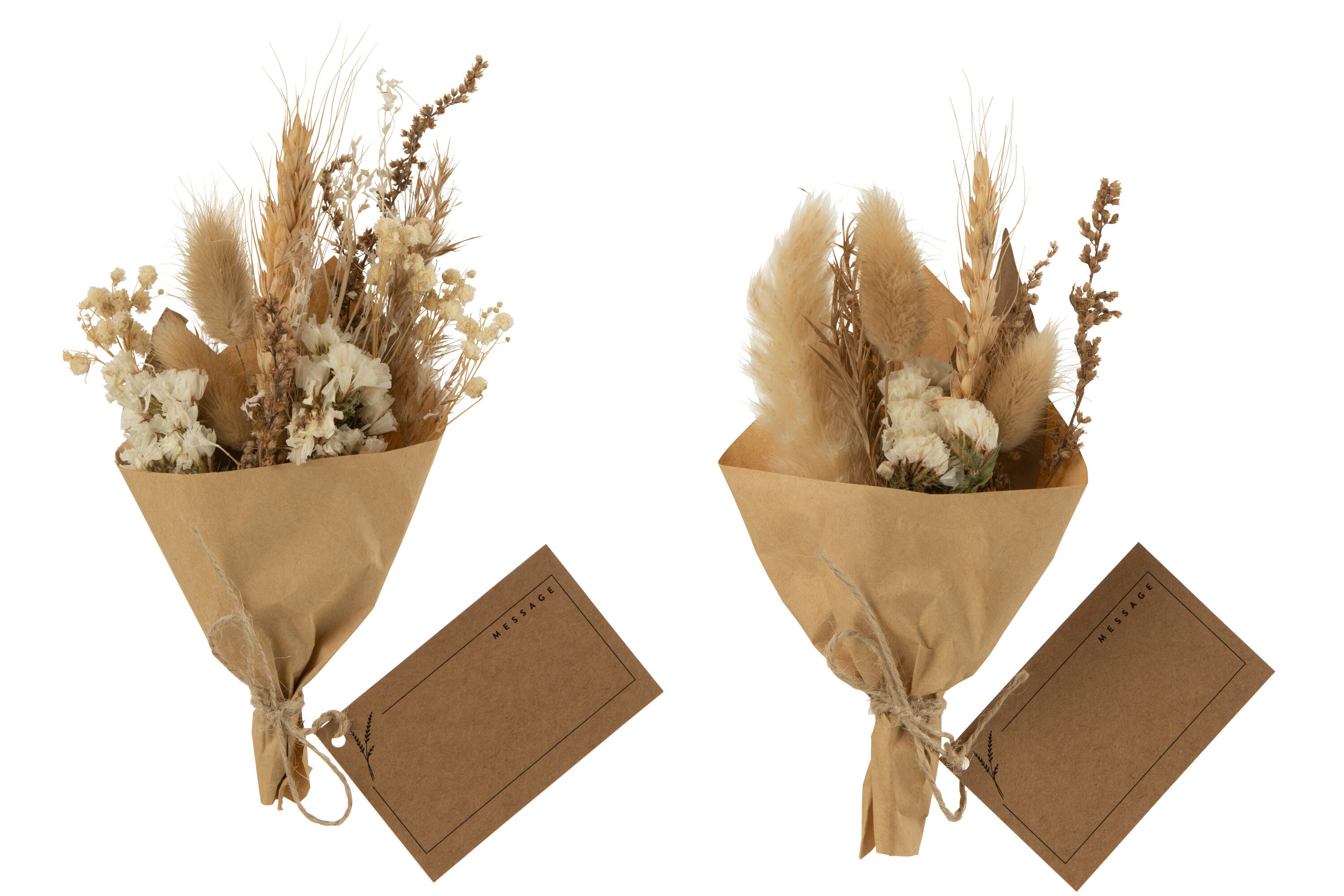 J-Line bundel Gedroogde Bloemen In Papier Wrap - jute - naturel - 2 st.