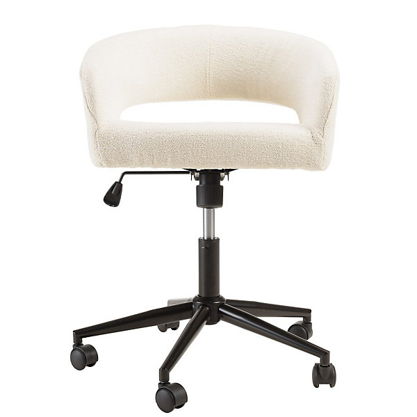 Chaise de bureau à roulettes en tissu écru dossier ouvert