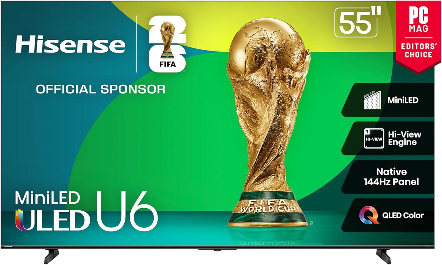 Hisense 55 Class U6 Series Mini-LED 4K UHD Smart Fire TV (55U65QF  2025 Model) - QLED  Native 144Hz  HDR10+  Dolby Vision IQ  Dolby Atmos  Game Mode Pro  ALLM  Alexa Built in  Black