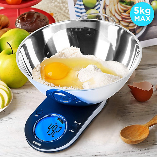 KS5000 Balance de cuisine Capacité 5 kg Affichage numérique Ajout de poids Précision 1 g Bol 3L Pâtisserie Courrier Duronic