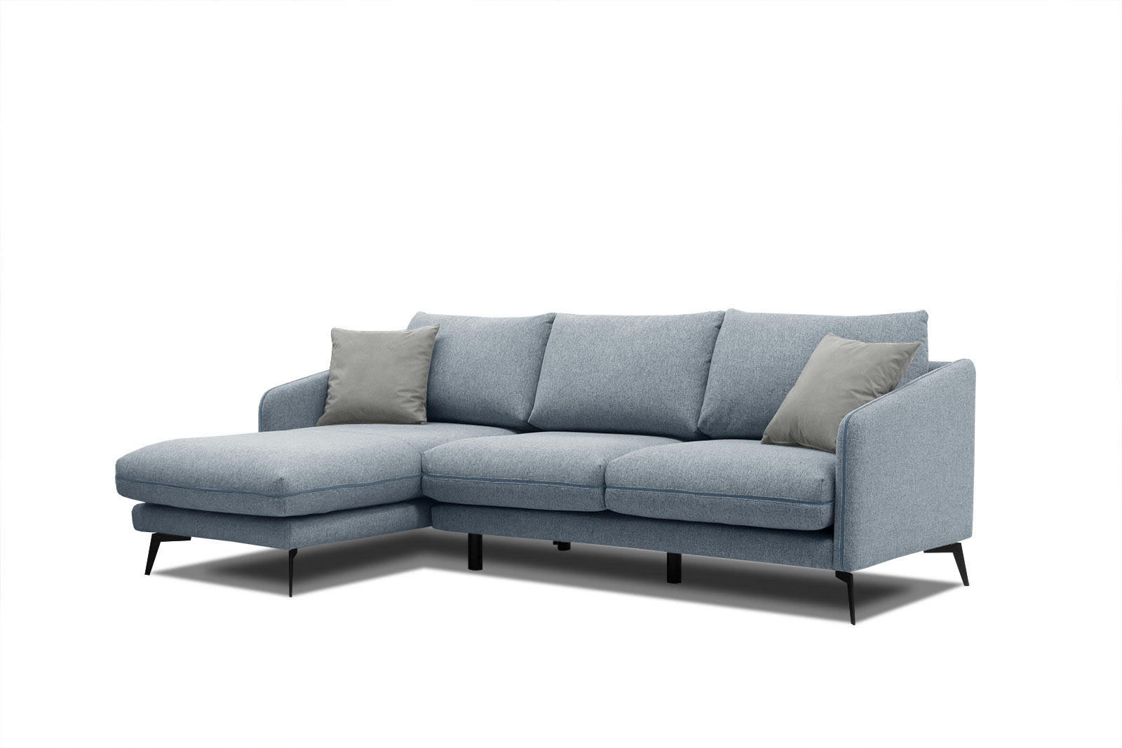 SOGEL - Canapé d'angle gauche 4 places tissu  bleu clair