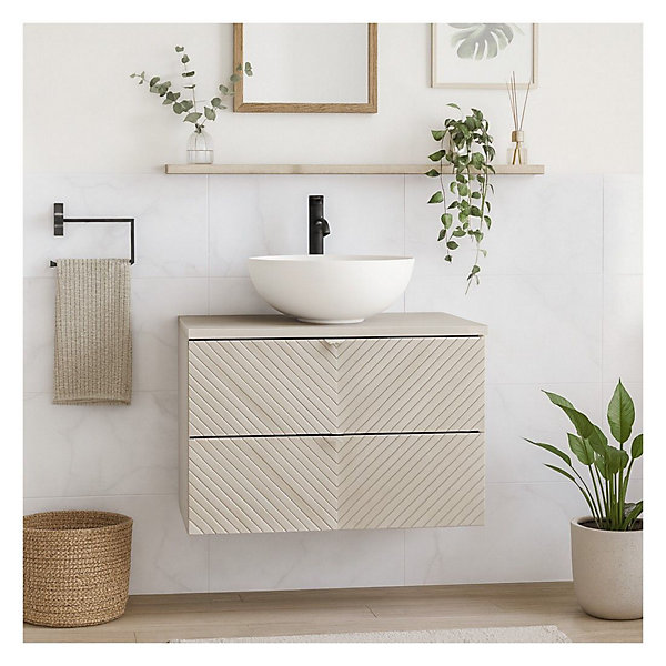 Ensemble de salle de bain AOKI : meuble sous vasque à tiroirs 60cm et plan vasque beige