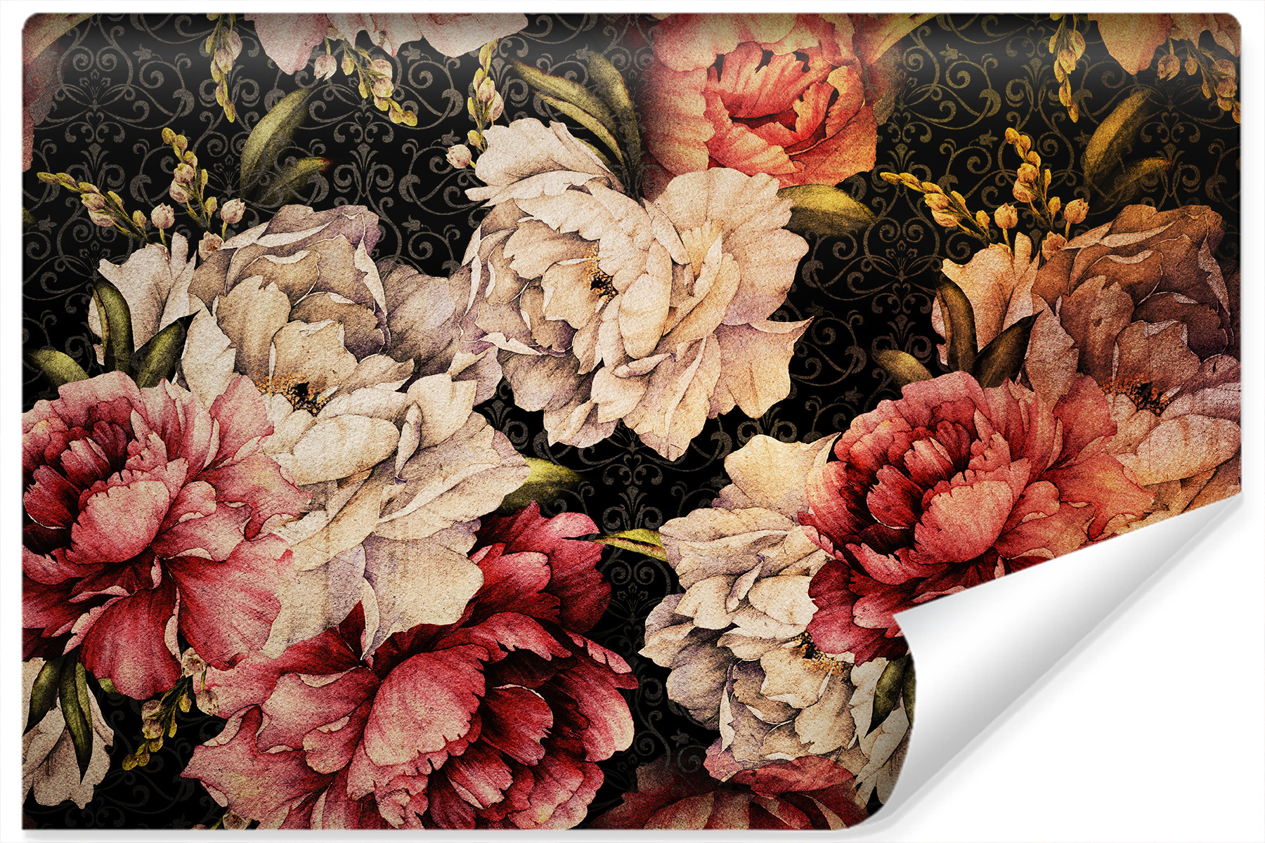 Fototapeta PIWONIE Kwiaty Ornamenty Retro 90x60cm