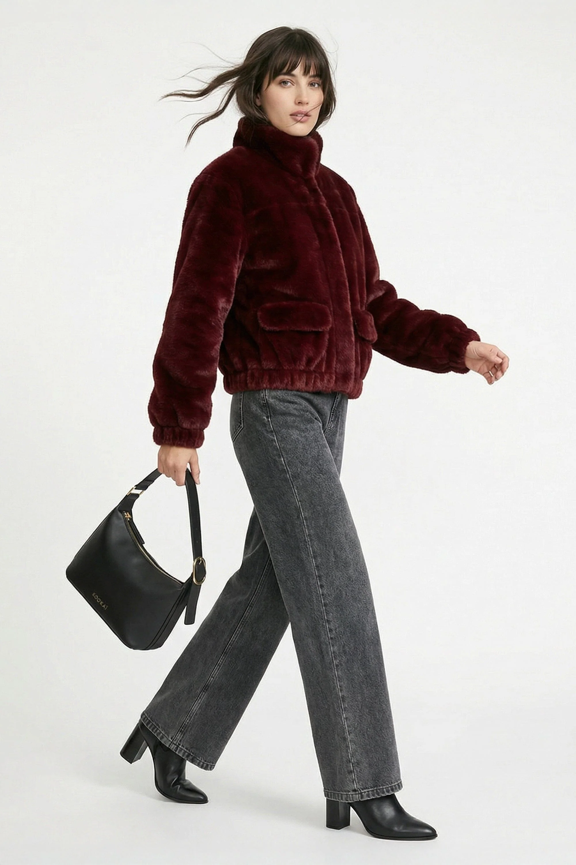 BLOUSON FAUX FUR - MARINA - LIE DE VIN