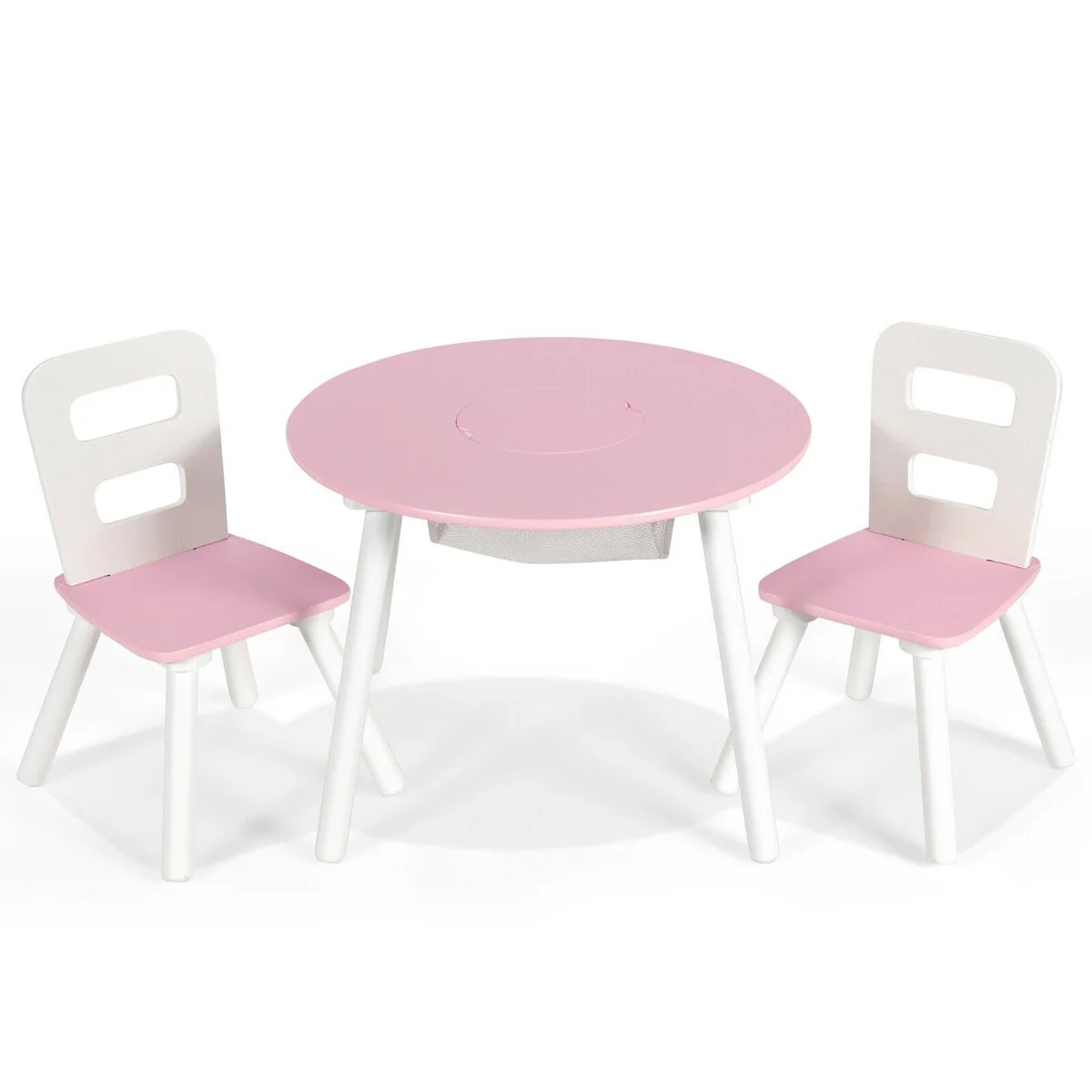 Wood Activity Kids Table and Chair Set with Center Mesh Storage for Snack Time and Homework - 23.5 x 23.5 x 17.5 (L x W x H)