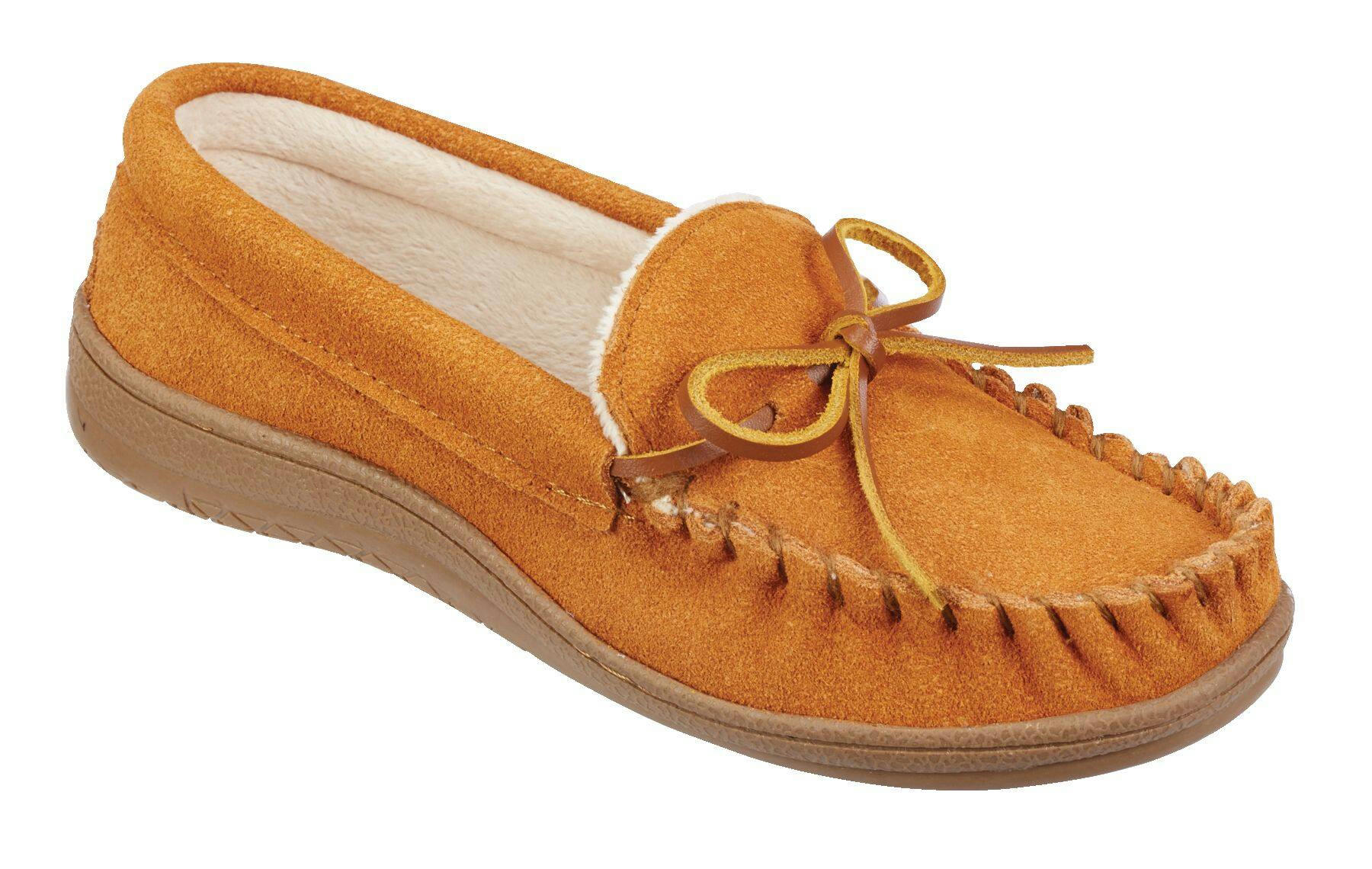 Outbound Women's Fleece Lined Leather House Slippers Indoor/Outdoor Soles, Tan