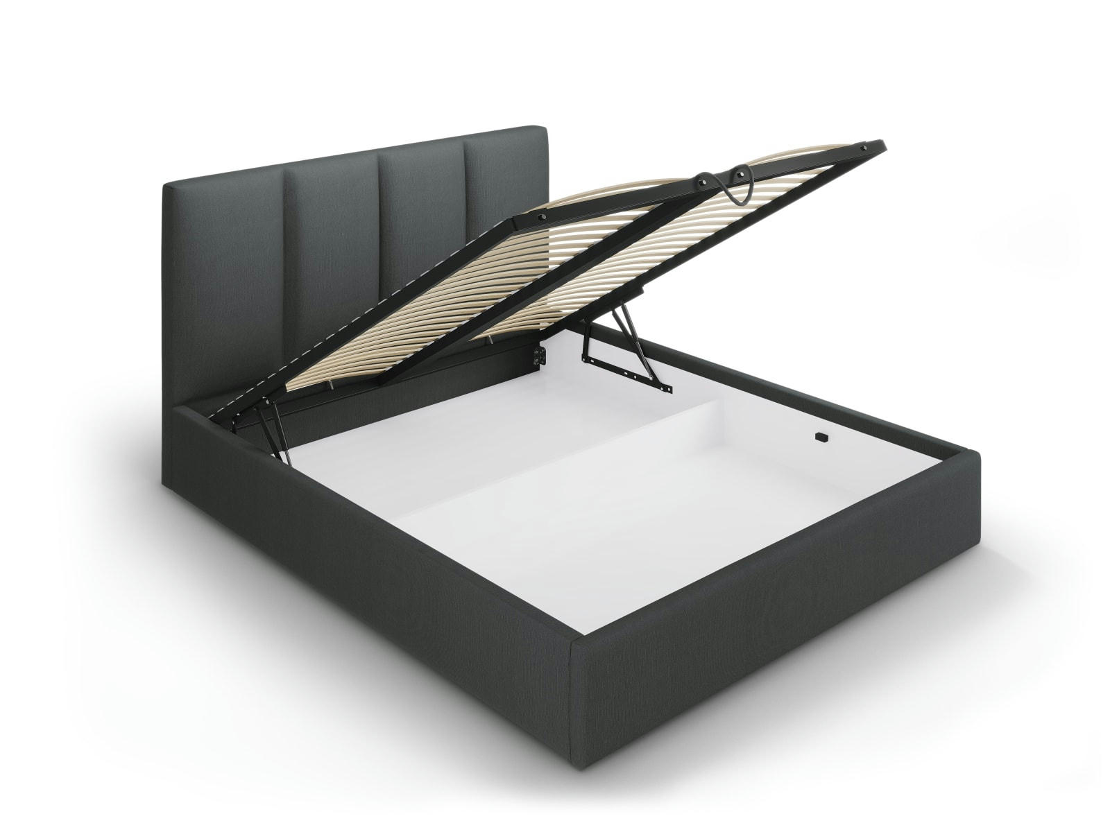 PYLA - Lit coffre avec tête de lit 180x200 cm en tissu structuré gris foncé