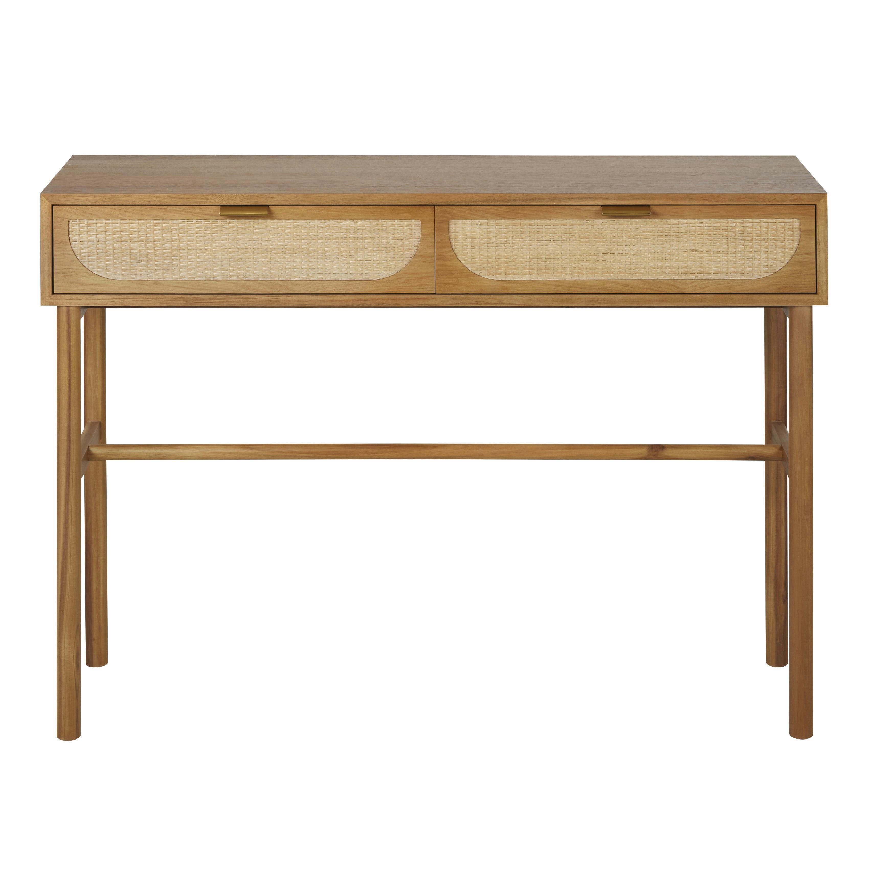 Tarifa - Console 2 tiroirs coloris noisette et rotin tressé