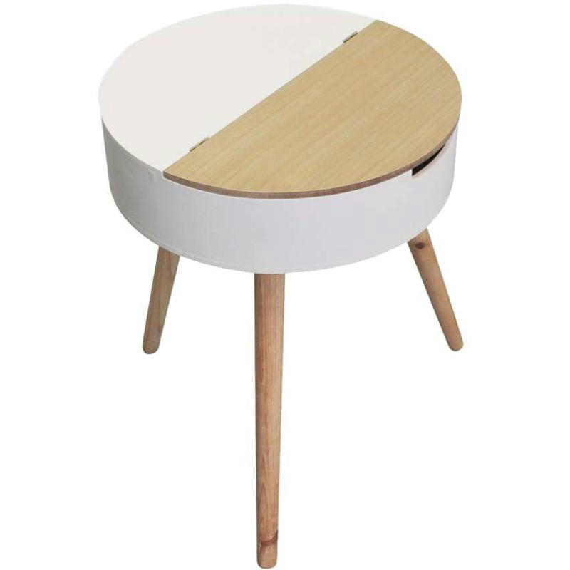 - Table d'appoint ronde coffre intégré blanc